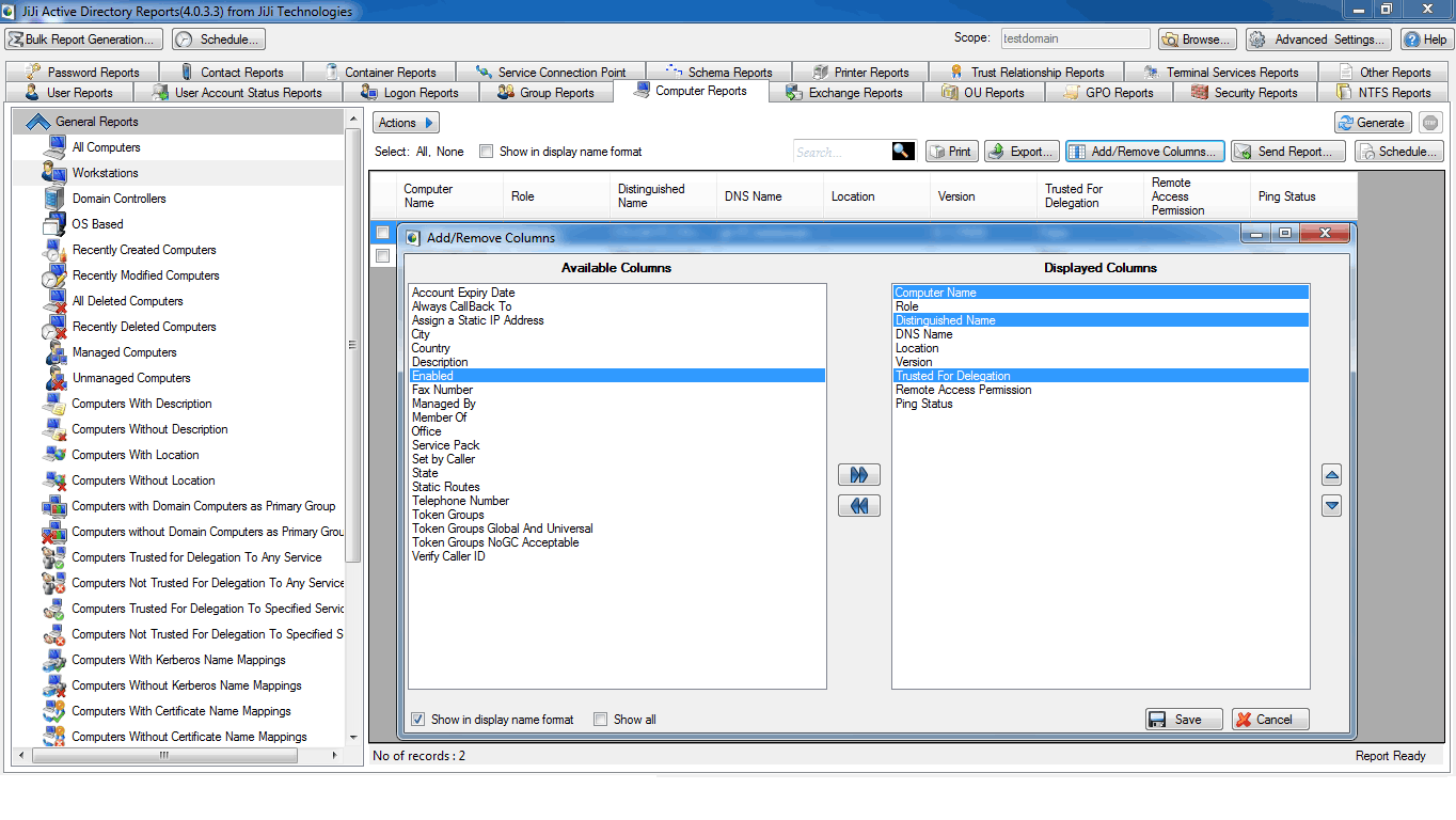 Active Directory Work Stations Report